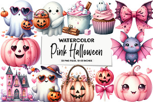 Cute Halloween Clipart, Pink, an Illustration by DreamArtGraphic