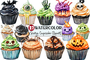 Halloween Scary Cupcake Clipart, an Illustration by Rose Art