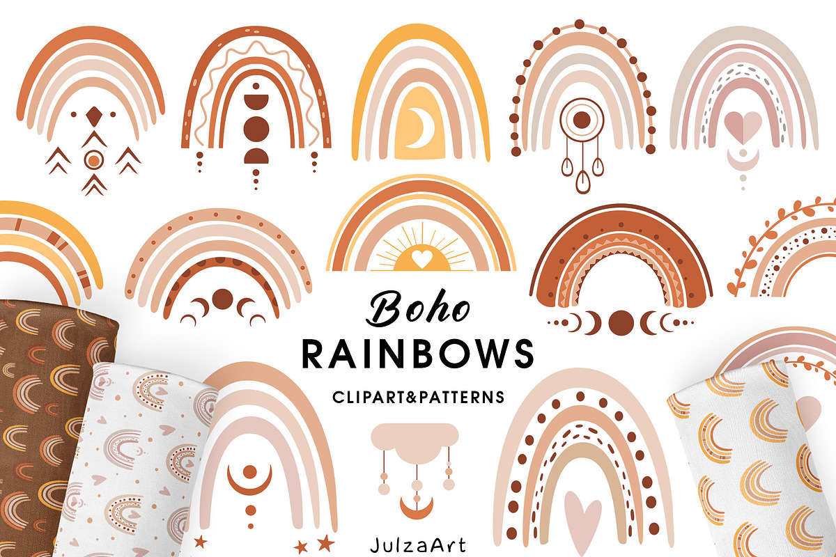 Rainbow clipart & patterns, an Object Illustration by JulzaArt (Photo 1 of 9)