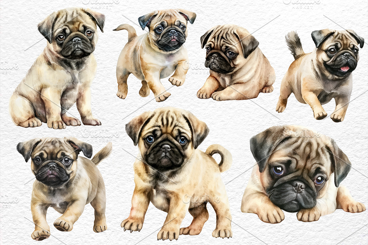 Playful Pugs. Watercolor, an Animal Illustration by Watercolor dreams (Photo 4 of 6)
