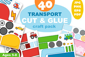Transport Cut and Glue Activity Pack, a Transportation Illustration by Ksenya Savva