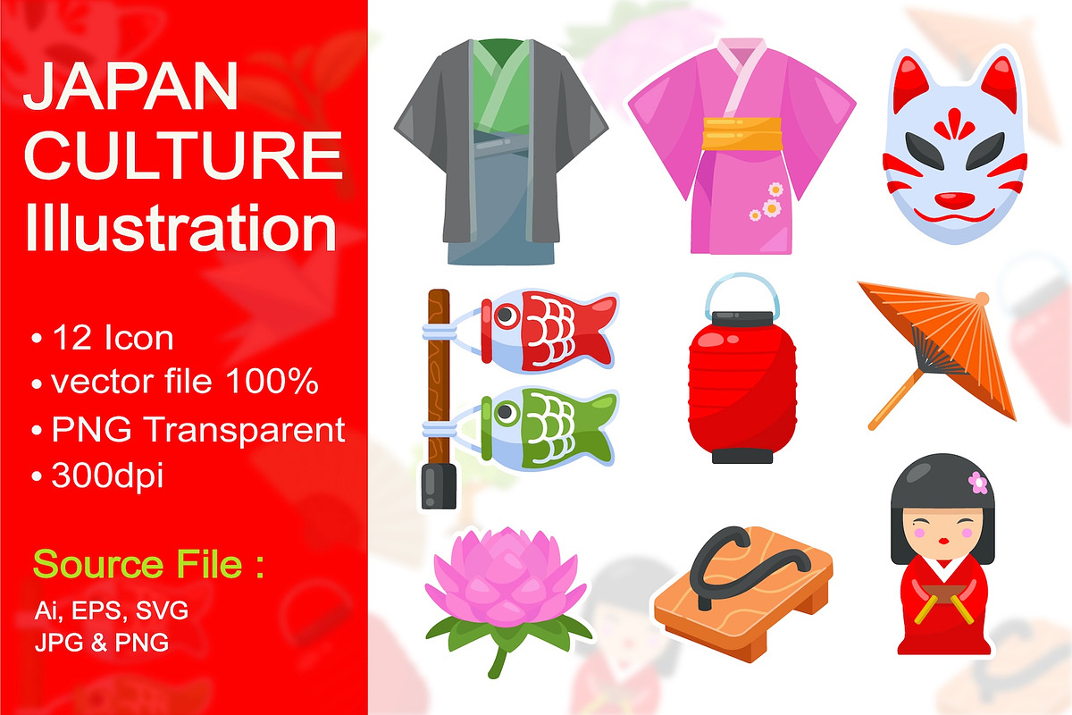 Japan Culture Illustration Icon Pack, an Object Graphic by PuriCreative (Photo 1 of 3)