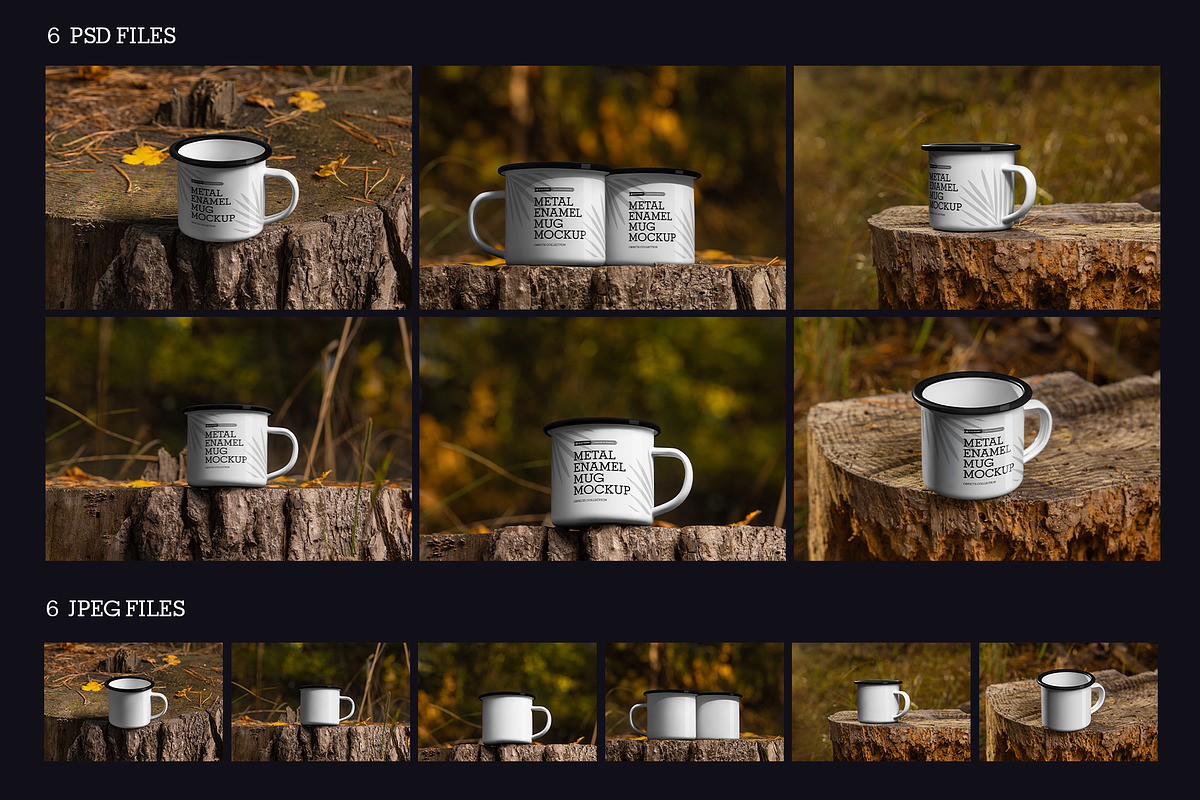 6 Enamel Mug Mockup. Rustic Outdoor, a Cups & Container Mockup by Grow Design Craft Studio (Photo 6 of 6)