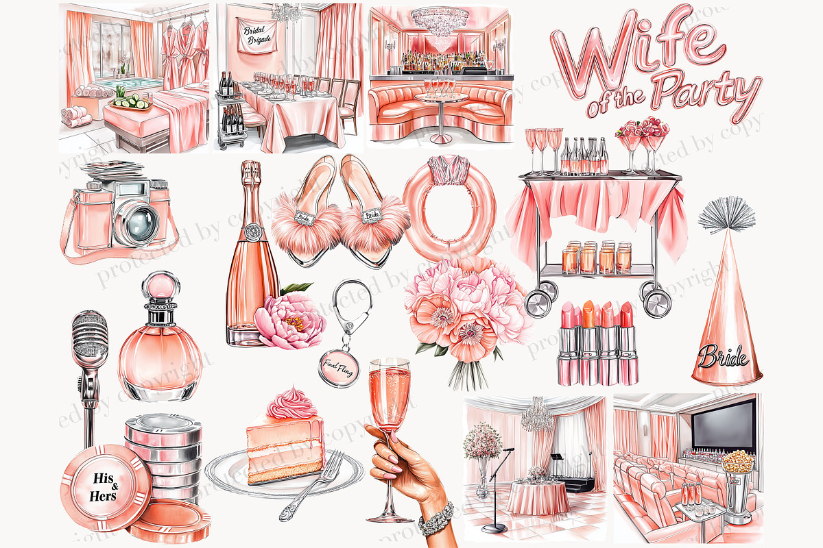 Bachelorette Party Clipart Set, a Person Illustration by GlamArtZhanna (Photo 4 of 8)