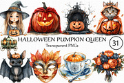 Halloween Pumpkin Queen Clipart Set, an Illustration by Craft Nest (Thumbnail 1 of 4)