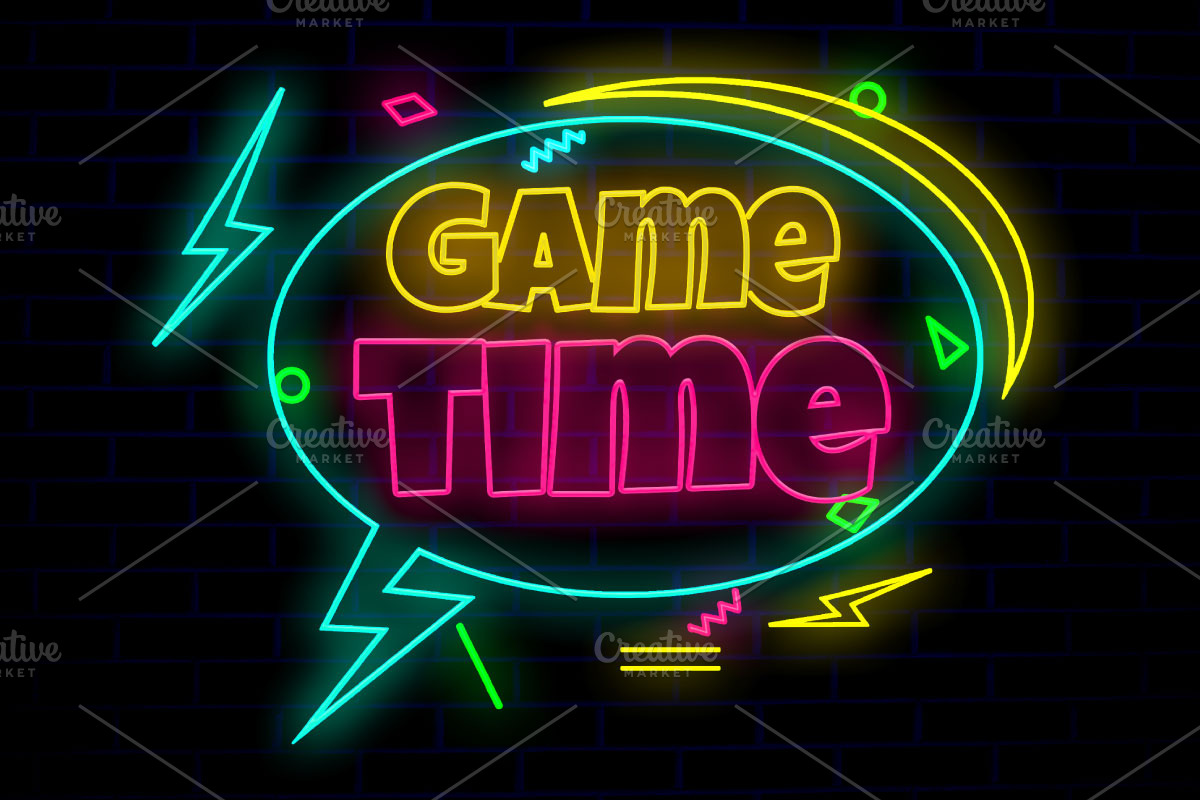 Game Time Neon Sign PSD Editable Tex, a Layer Style Add-On by TrueVector
