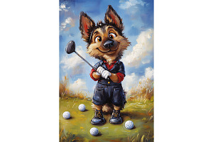 German Shepherd Golf Dog Sports Art, an Animal Illustration by Art Paradise Studios