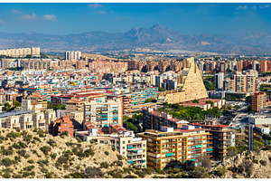 Skyline of alicante seen from santa barbara castle spain containing coast, an Architecture Photo by Leonid Andronov