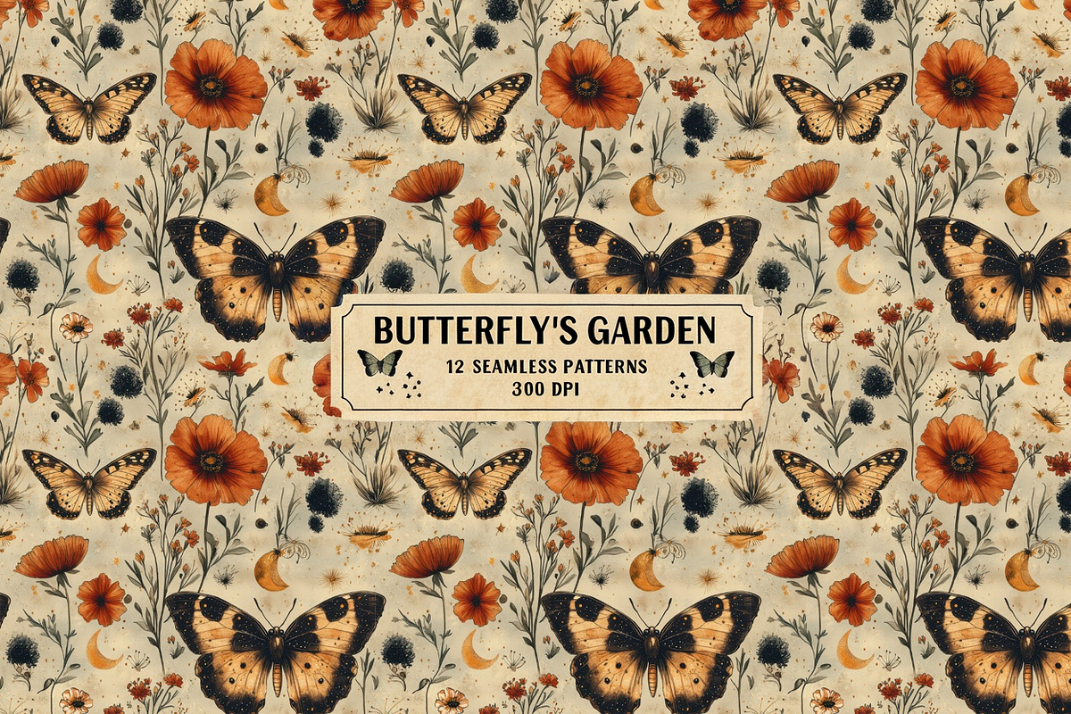 Butterfly's Garden Seamless Patterns, a Pattern Graphic by Curve Design (Photo 1 of 12)