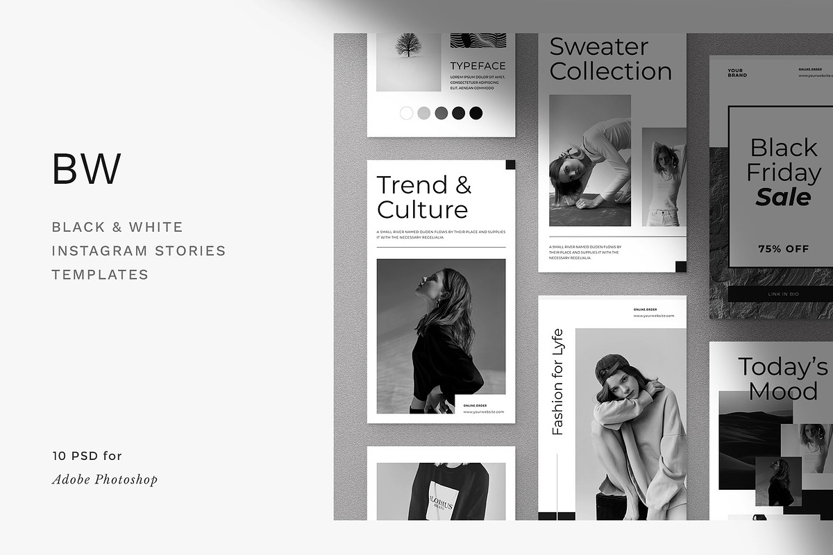 BW Instagram Stories Template, a Social Media Template by Baliniz (Photo 1 of 3)
