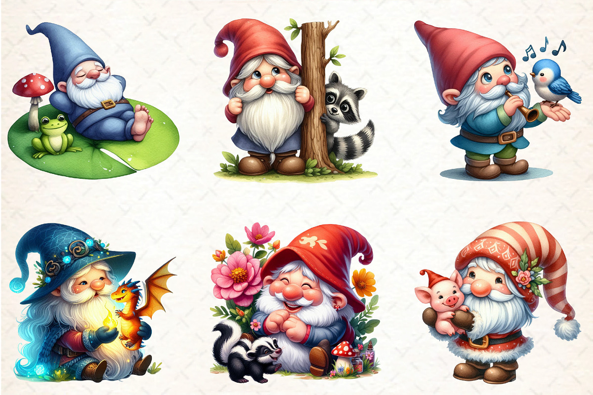 Gnomes with Small Animals Clipart, an Illustration by DreamCafeArt (Photo 2 of 5)