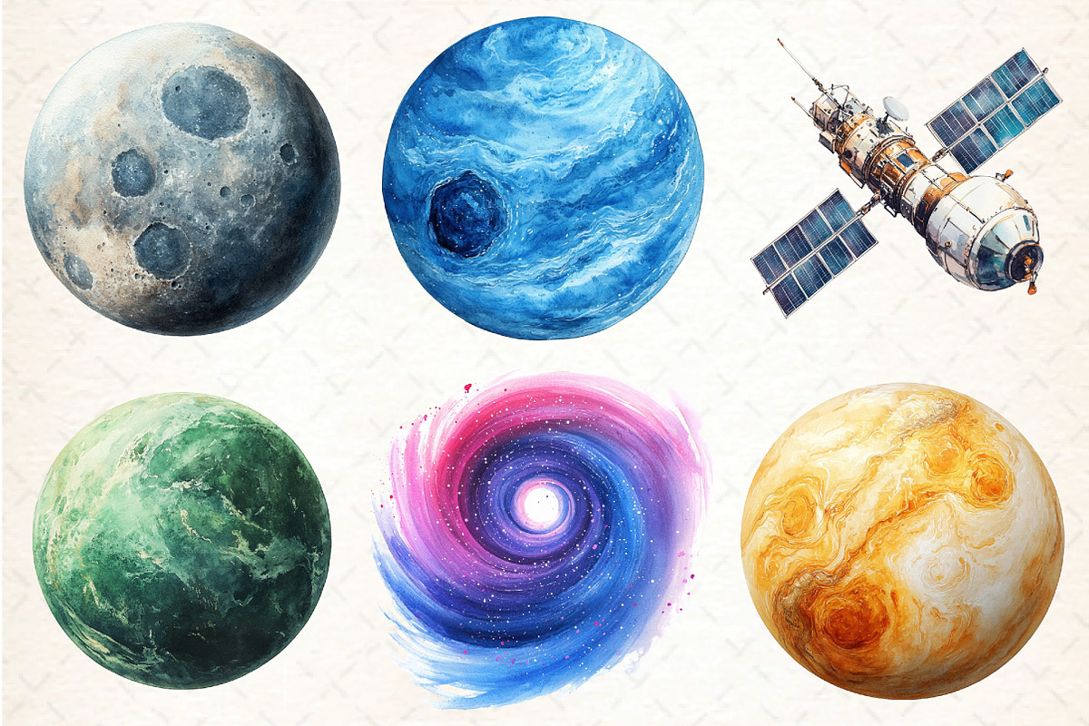 Watercolor Solar System Clipart, an Illustration by DreamCafeArt (Photo 6 of 7)