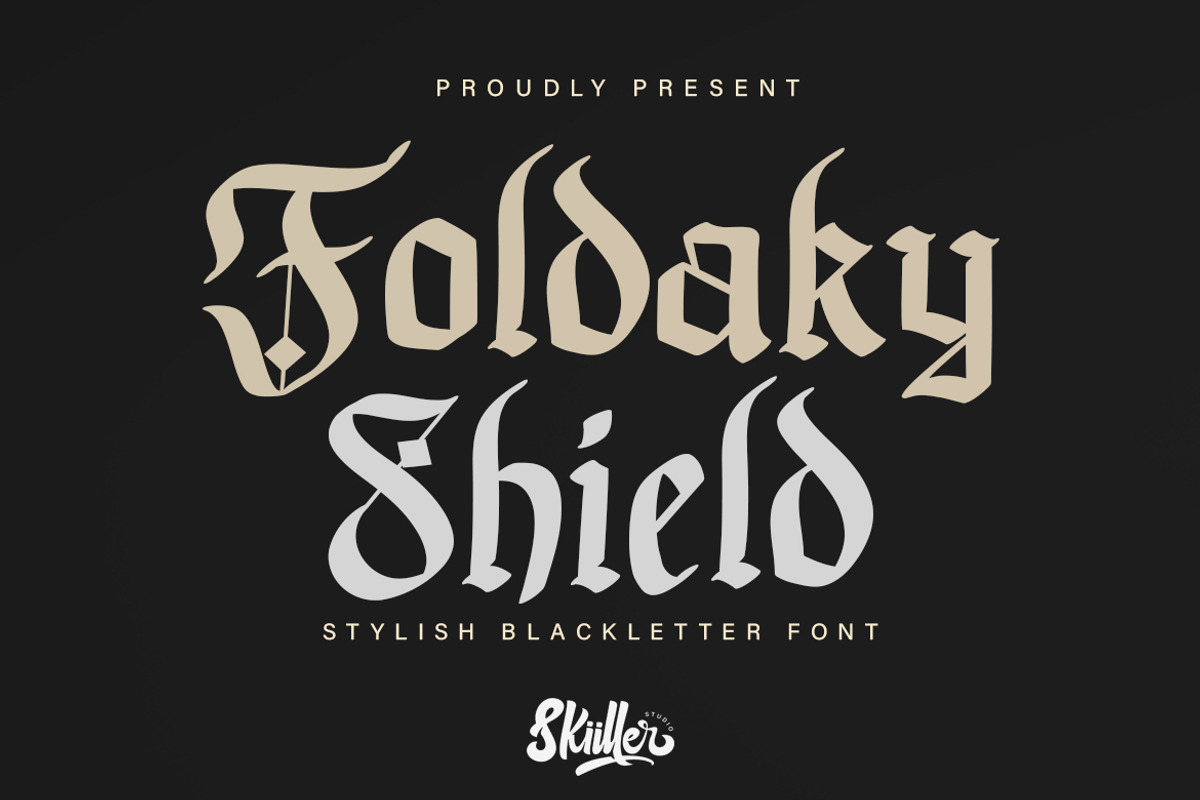 Foldaky Shield Blackletter Font, a Blackletter Font by skiiller studio (Photo 1 of 7)