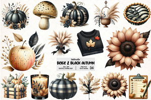 Beige & Black Autumn Clipart, an Illustration by Pixels.Craft