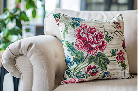 Floral cushion on rolled arm sofa in, an Arts & Entertainment Photo by Lermont51