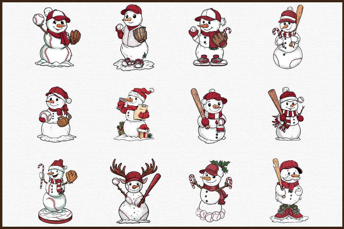 Christmas Baseball Snowman Clipart, an Illustration by Sublimation Artist (Photo 3 of 6)