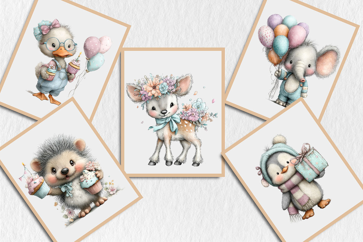 Whimsical Birthday Animal Clipart, a Seasonal Illustration by Rose Art (Photo 5 of 6)