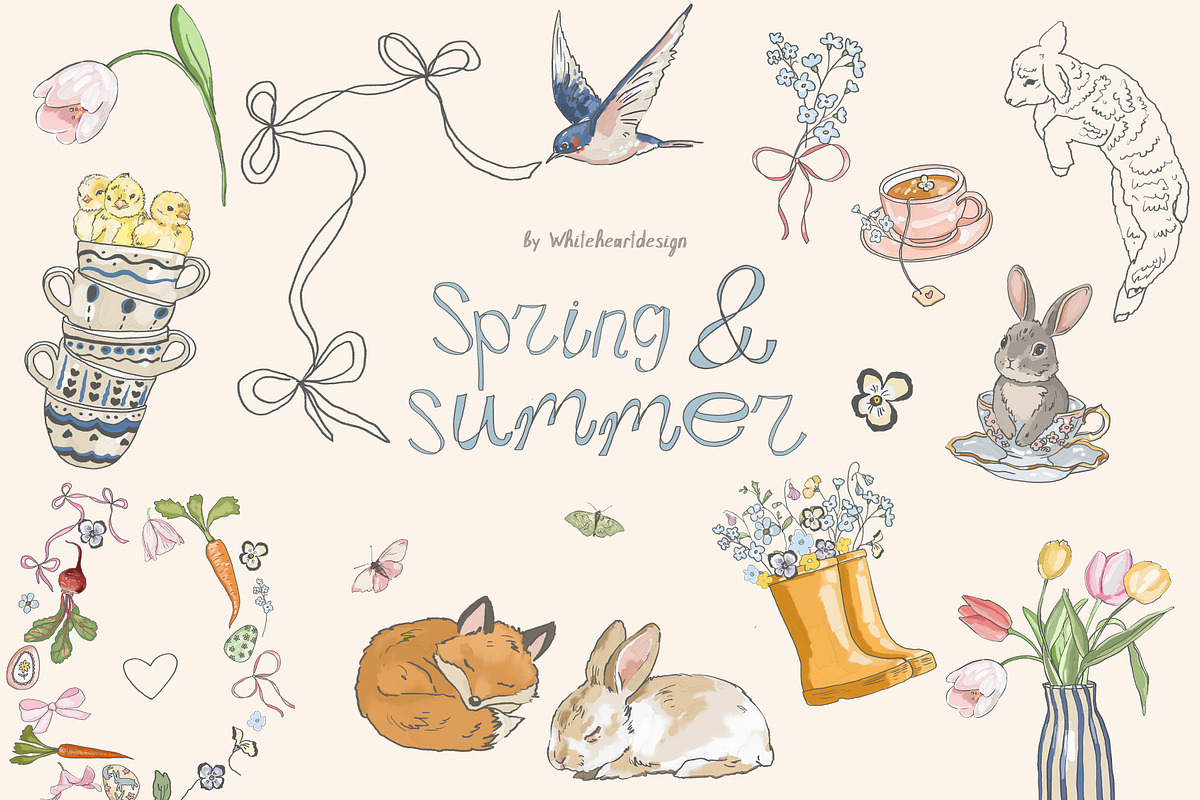 Spring Summer Easter Illustrations, an Object Graphic by whiteheartdesign (Photo 1 of 14)