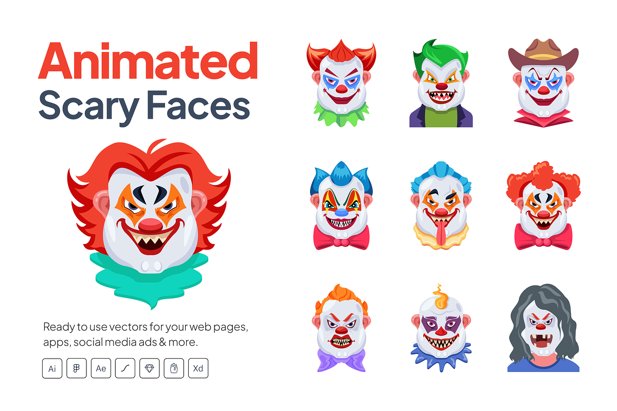 Scary Face Vector Set, an Emoji Icon by Vectors Market (Photo 1 of 7)