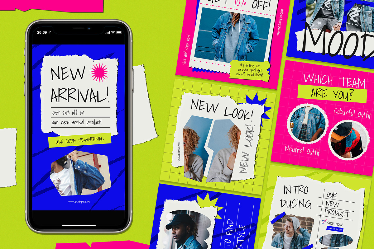 Grunge Fashion Instagram Set, a Social Media Template by Aiyari Graphic (Photo 1 of 5)
