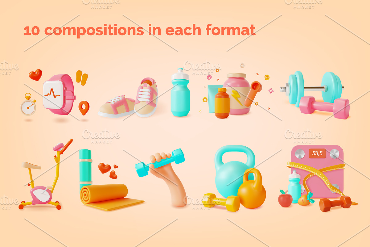 3d Fitness and Gym Illustration Set, an Object 3D Model by 35lab (Photo 2 of 6)