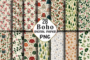 Boho Christmas Seamless Paper Bundle, an Illustration by CraftArtStudio
