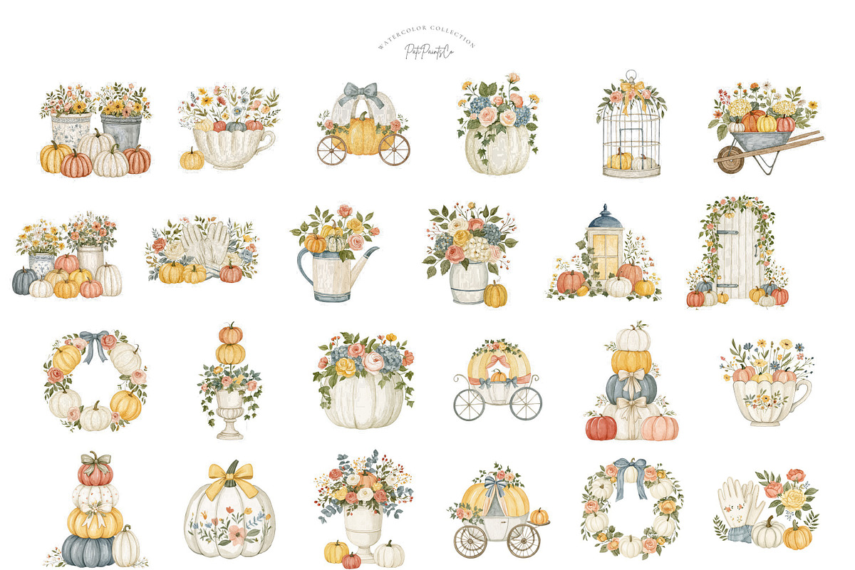 Autumn Pumpkin Watercolor Bundle, a Seasonal Illustration by Pati Charm Studio (Photo 8 of 8)