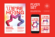 White Red We're Hiring Flyer Set, a Flyer Template by graphicook (Thumbnail 1 of 3)