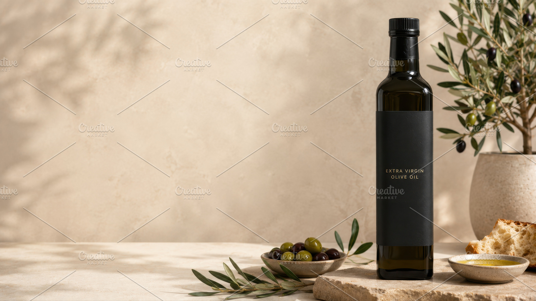 Olive oil and bread on a table, a Photo by Beautiful things