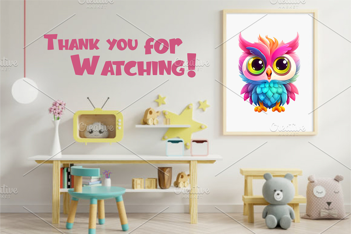 Cute rainbow owls. TShirt Sticker., an Animal Illustration by KENO Mascots (Photo 7 of 7)