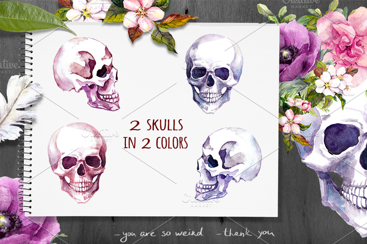 Skulls&flowers. Watercolor, an Illustration by Where summer is (Photo 2 of 10)