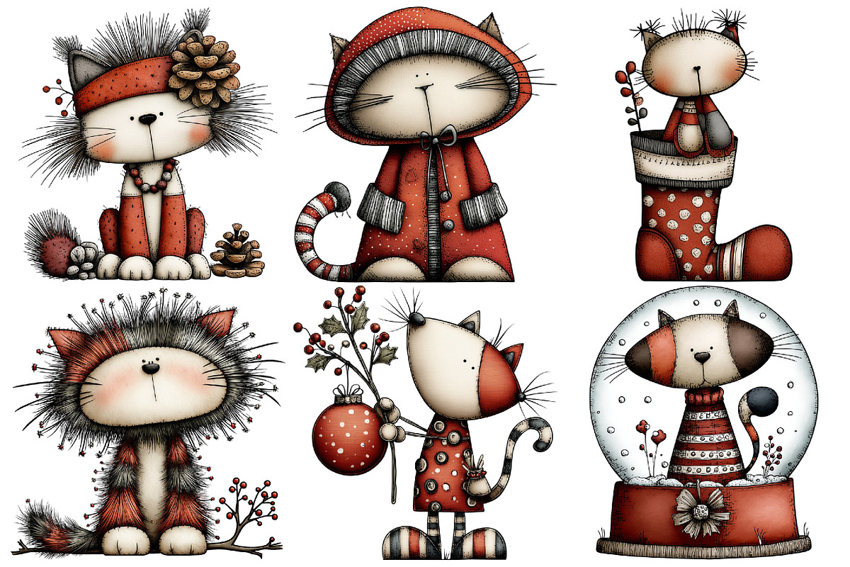 Whimsical Christmas Cats Clipart, an Illustration by Pixels.Craft (Photo 6 of 6)