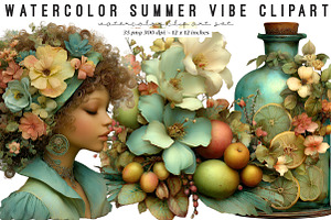 Watercolor Summer Vibe Clipart, an Illustration by SinaCreation