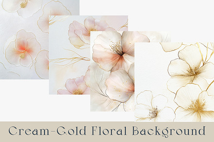 Cream and Gold Floral Digital Paper.
