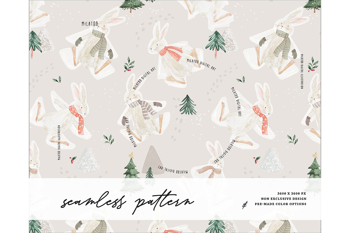 Bunny Making Snow Angel pattern, a Pattern Graphic by Milatoo (Photo 1 of 4)