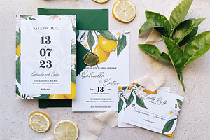 Lemon Watercolor Wedding Invitation