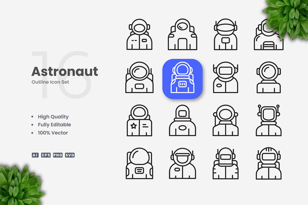 Astronaut Outline Icons, an Outline Icon by Upnowgraphic