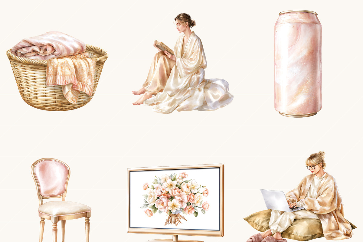 Watercolor Cozy Movie Night Clipart, an Object Illustration by BusyDaydesign (Photo 6 of 9)