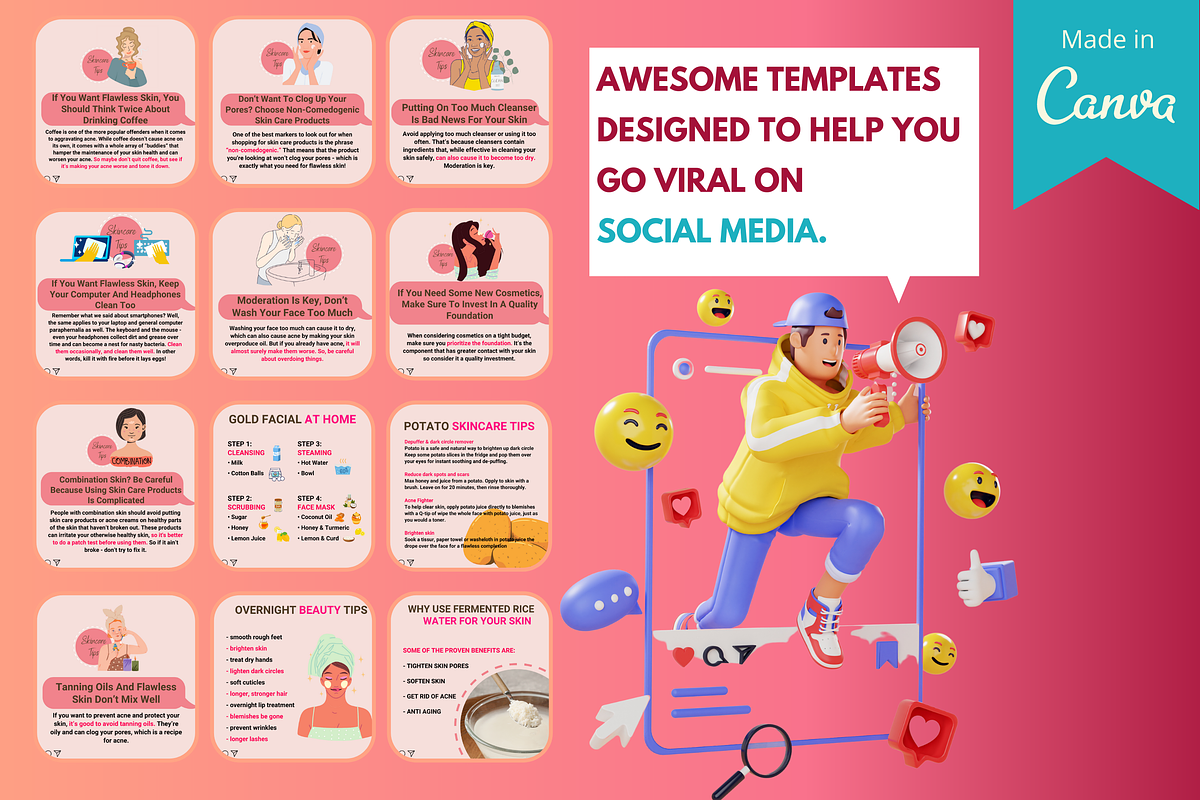 300 Skincare Beauty - Canva Editable, a Social Media Template by Viral Content Design (Photo 3 of 10)
