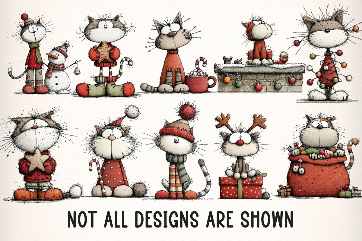 Whimsical Christmas Cat Clipart PNG, an Illustration by Dream Creation (Photo 5 of 8)