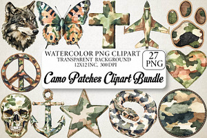 Watercolor Camo Patches Clipart Bund, an Illustration by DreamPrint404