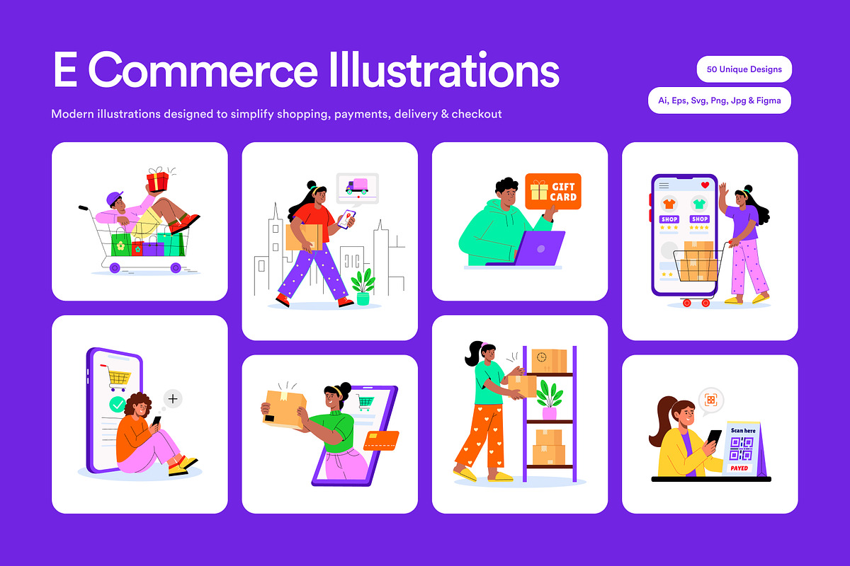 50 E-commerce Flat Illustrations, a Person Illustration by Creative Stall (Photo 1 of 11)