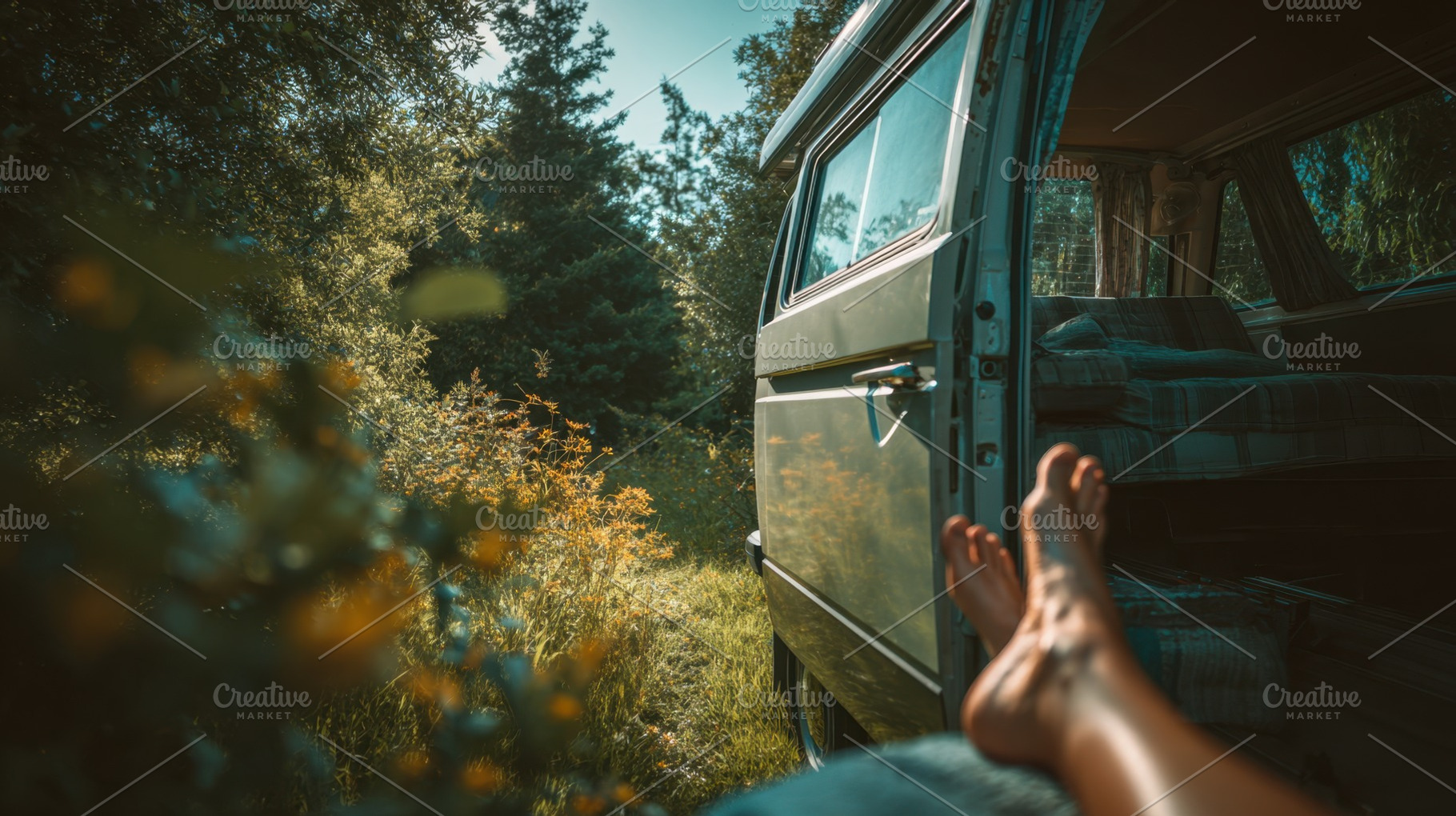 Relaxing by the van in the sun, a Photo by Beautiful things