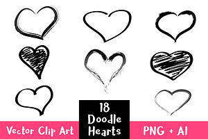 18 Doodle Hearts Clipart, an Illustration by The Digital Download Shop