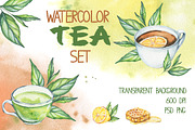 Watercolor Tea Set, a Food Illustration by Imaginasty (Thumbnail 1 of 4)