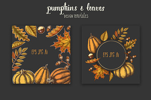 Pumpkins And Leaves Set