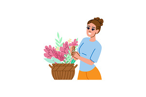 Florist arranging flowers in wicker, a Person Illustration by pikepicture