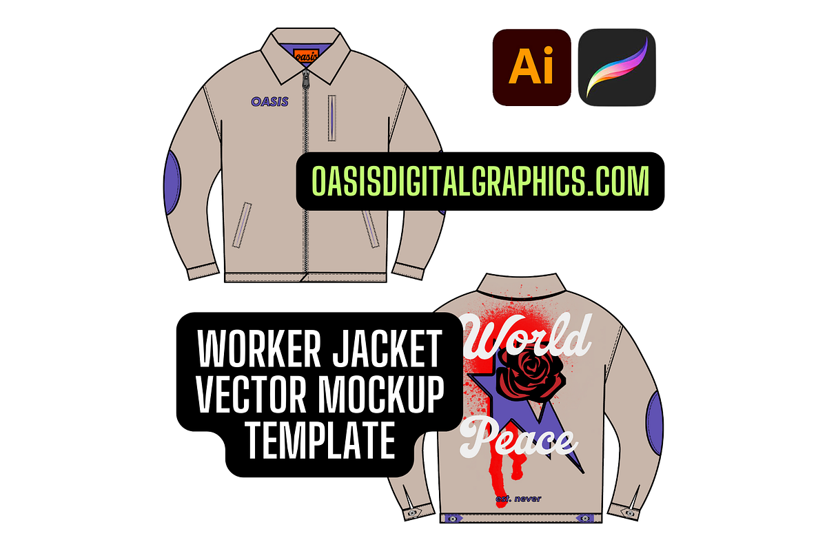 Work Jacket Vector Mockup, an Apparel Mockup by OasisDigitalGraphics (Photo 2 of 2)