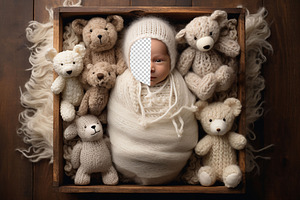 Newborn Teddy Digital Backdrop PNG