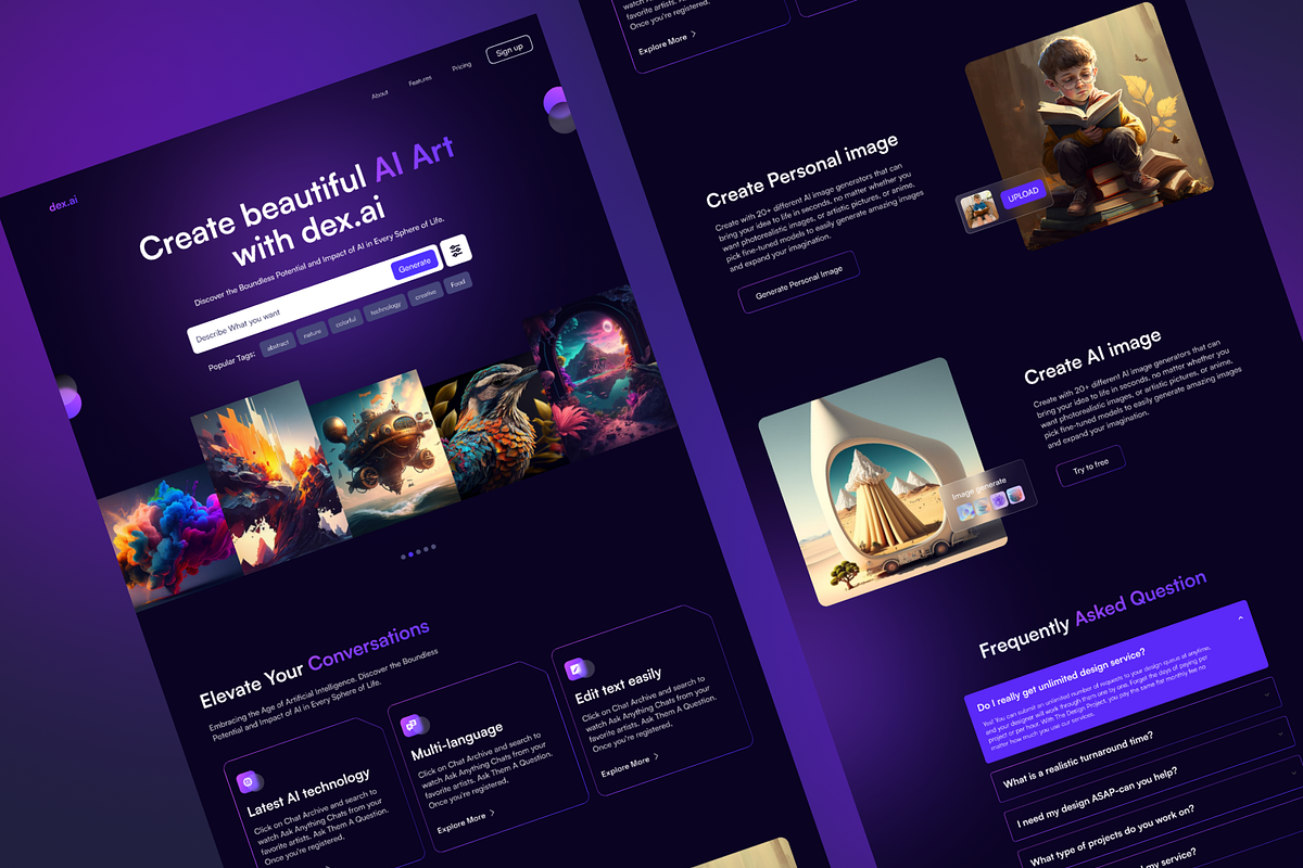 AI image generator website, a Landing Page Template by Ahmed Rubel (Photo 3 of 4)
